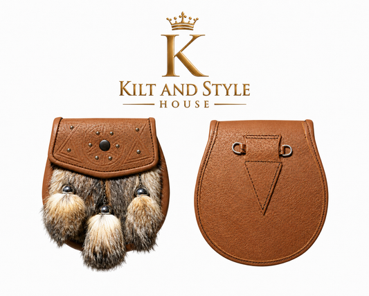 Handmade Semi Dress Fox Fur Sporran Premium Quality Leather Sporran
